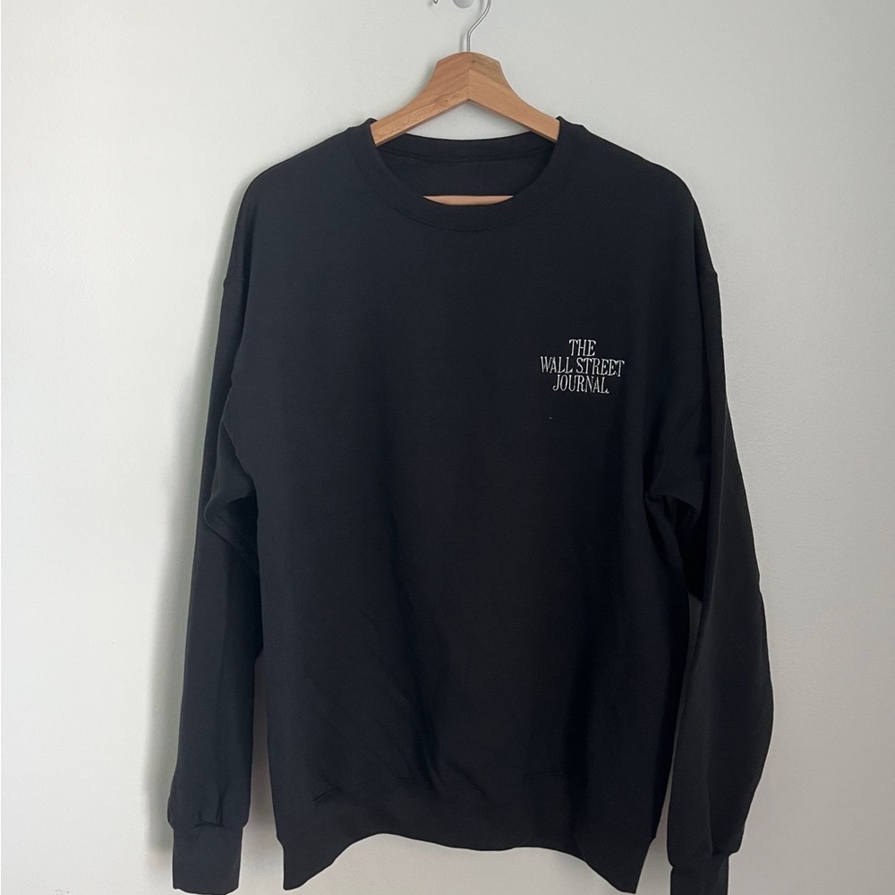 Black The Wall Street Journal Newspaper Embroidery Crewneck Sweatshirt